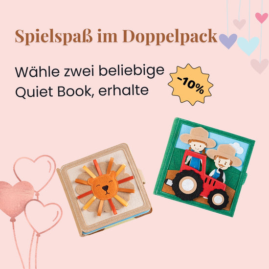 Spielspaß im Doppelpack Quiet Book - Wähle zweibeliebige Quiet Book und erhalte 10% Rabatt